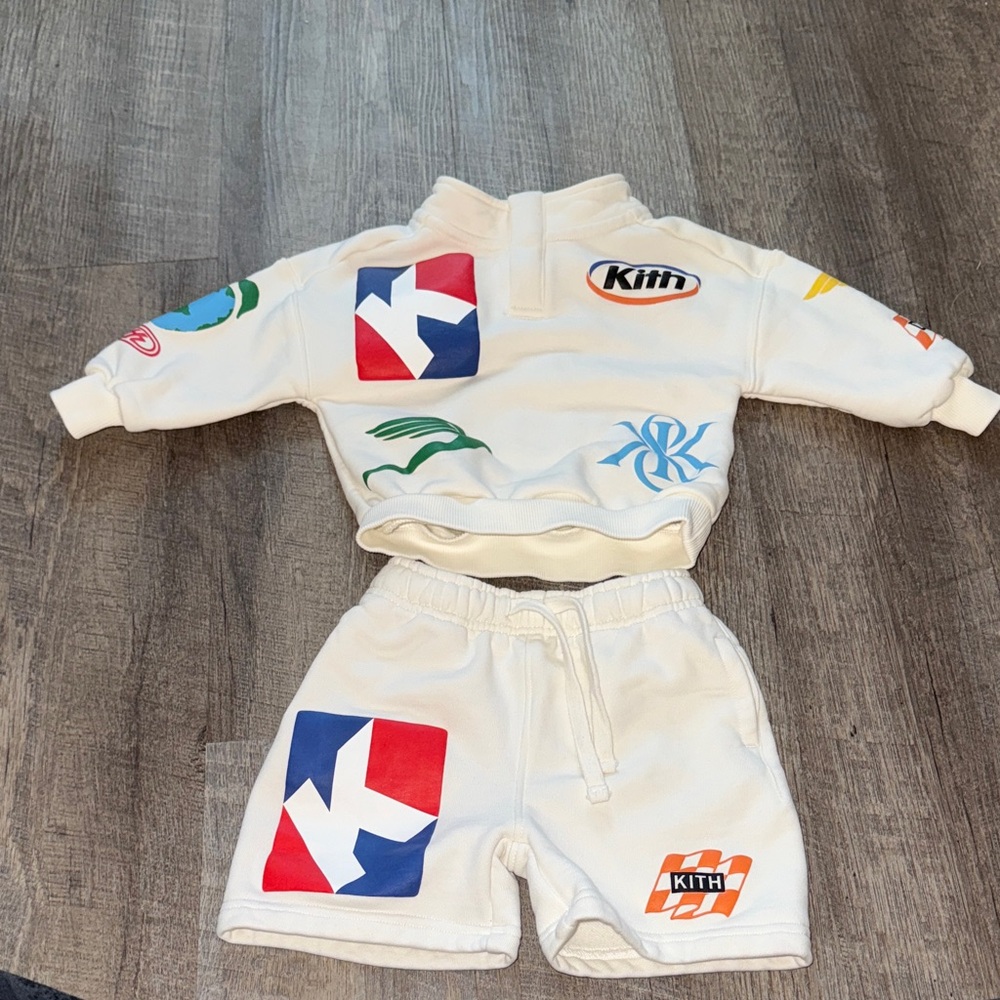 Kith Kids Cream Set with Colorful Logos